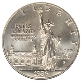 ellis island one dollar liberty coin value 1986