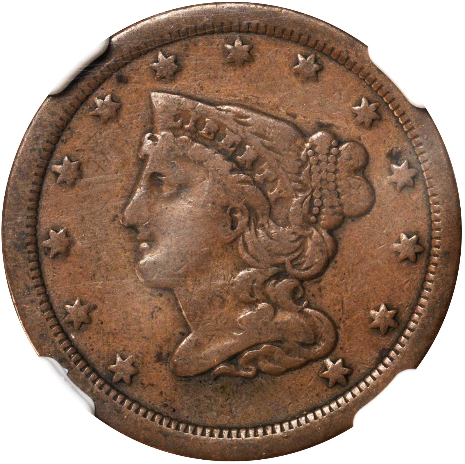1857 Braided Hair Half Cent NGC MS 64 RB Red Brown C-1 CAC