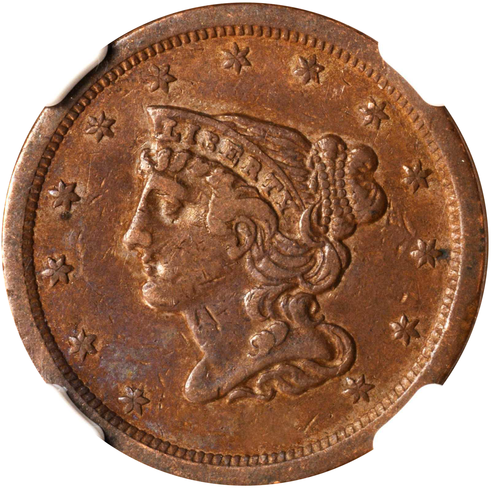 1853 Braided Hair Half Cent. AU-58 Details--Cleaned (ANACS