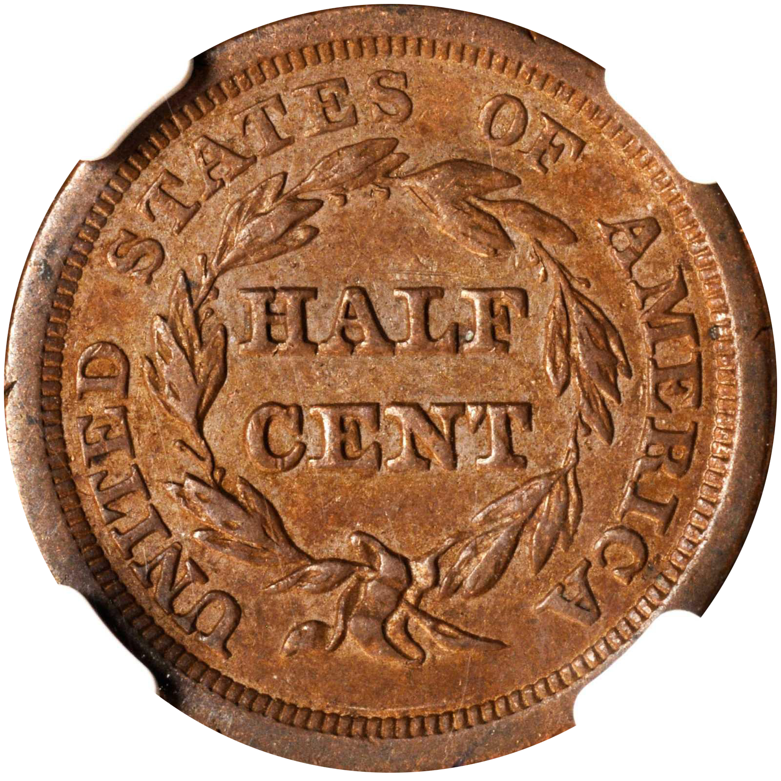 1857 Braided Hair Half Cent. C-1. Rarity-2. AU Details--Cleaned