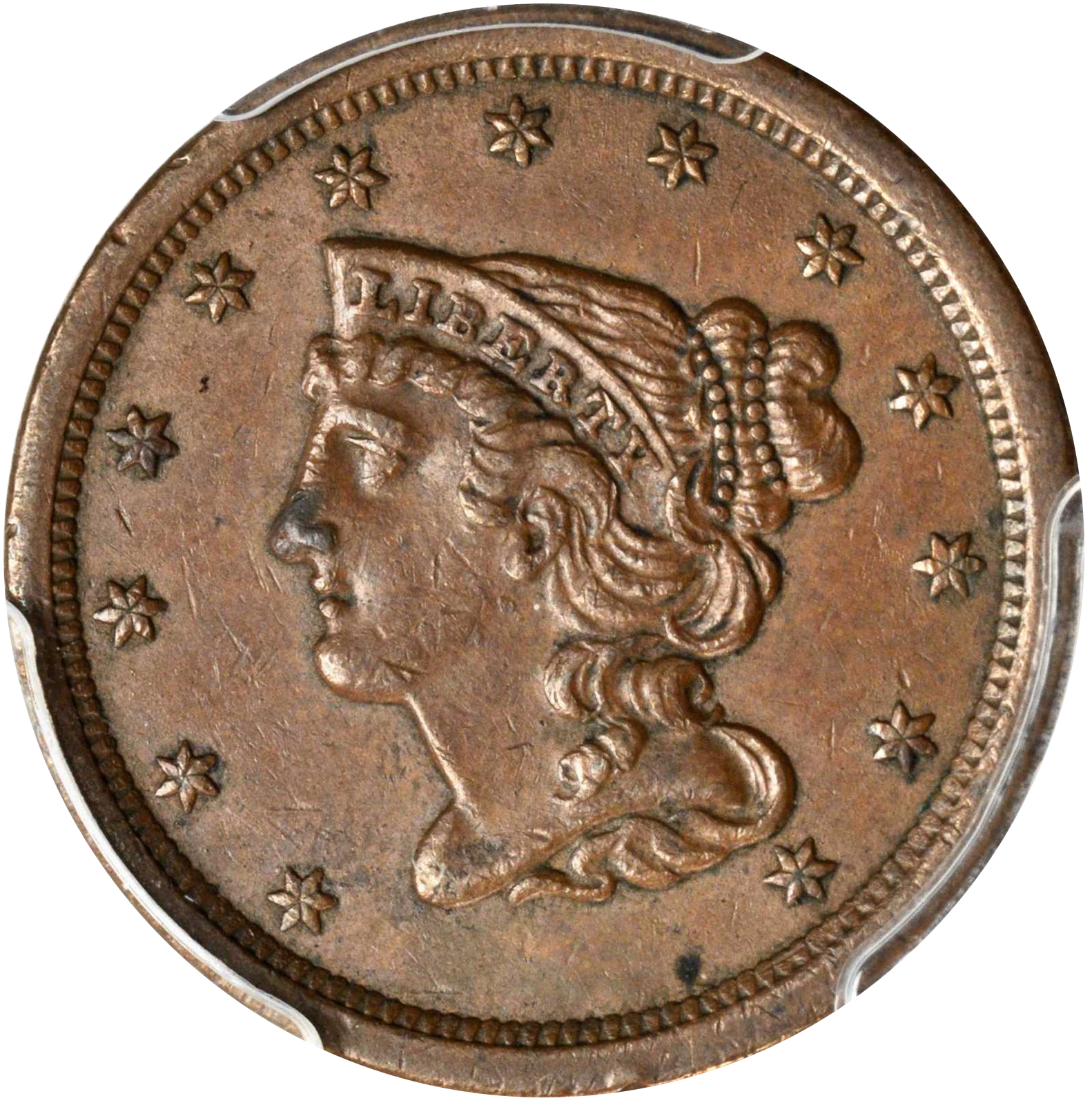 ***Auction Highlight*** 1857 Braided Hair Half Cent C-1 TOP POP! 1/2c  Graded ms66 rb By SEGS (fc)