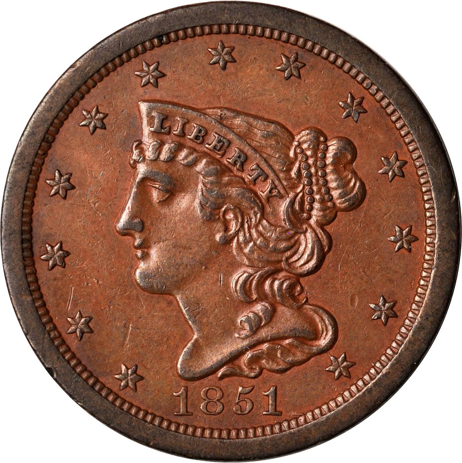 1851 Braided Hair Large Cent 