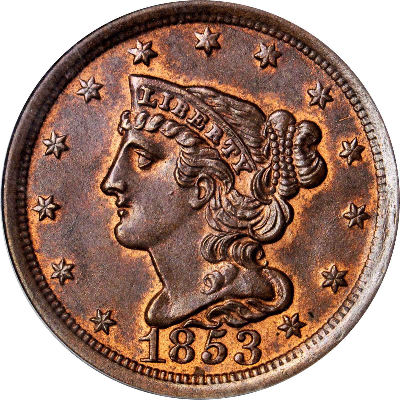 1853 BRAIDED HAIR HALF CENT A VF AMAZING DETAIL! FREE SHIPPING With Five  Items