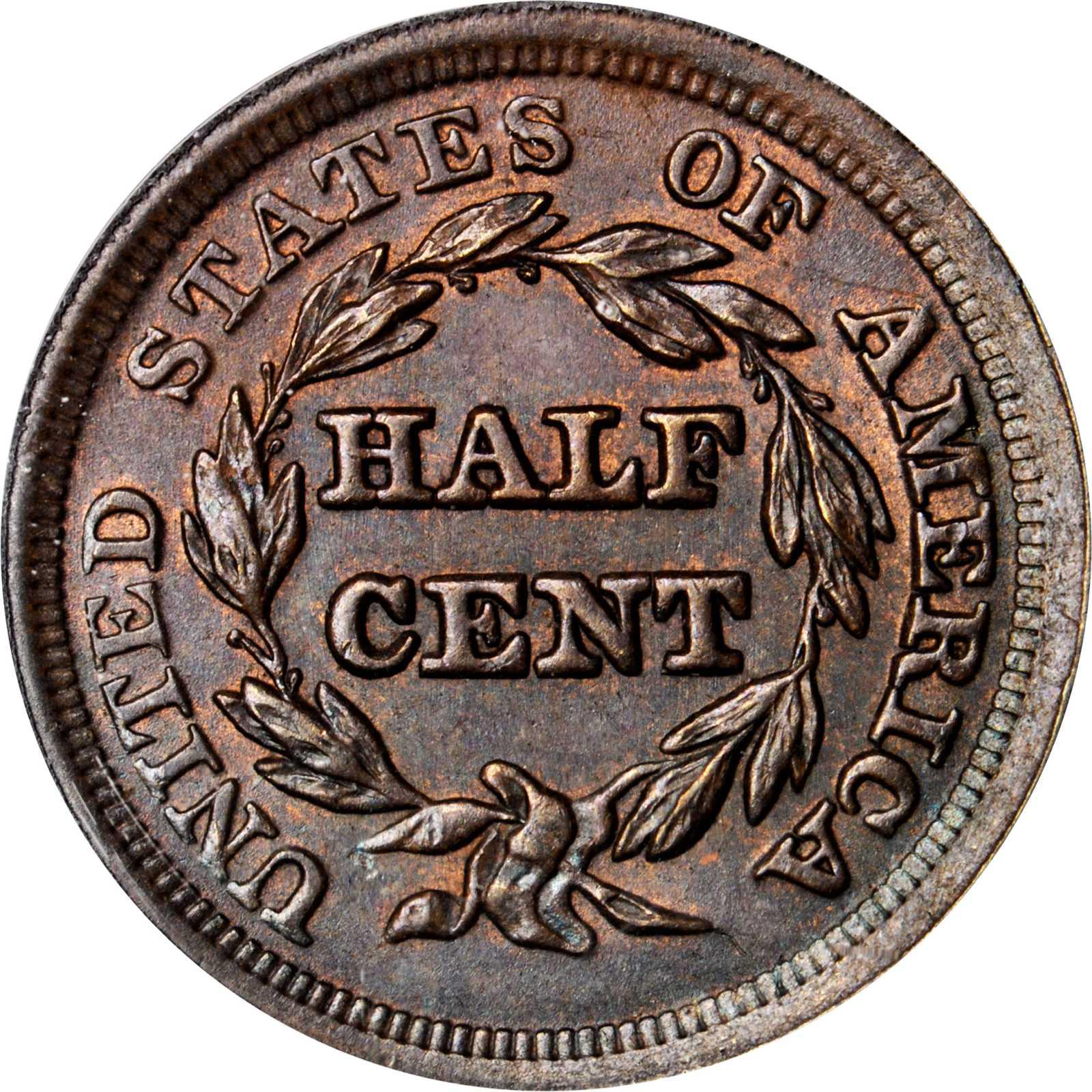 1853 Braided Hair Half Cent - NGC MS64 RB