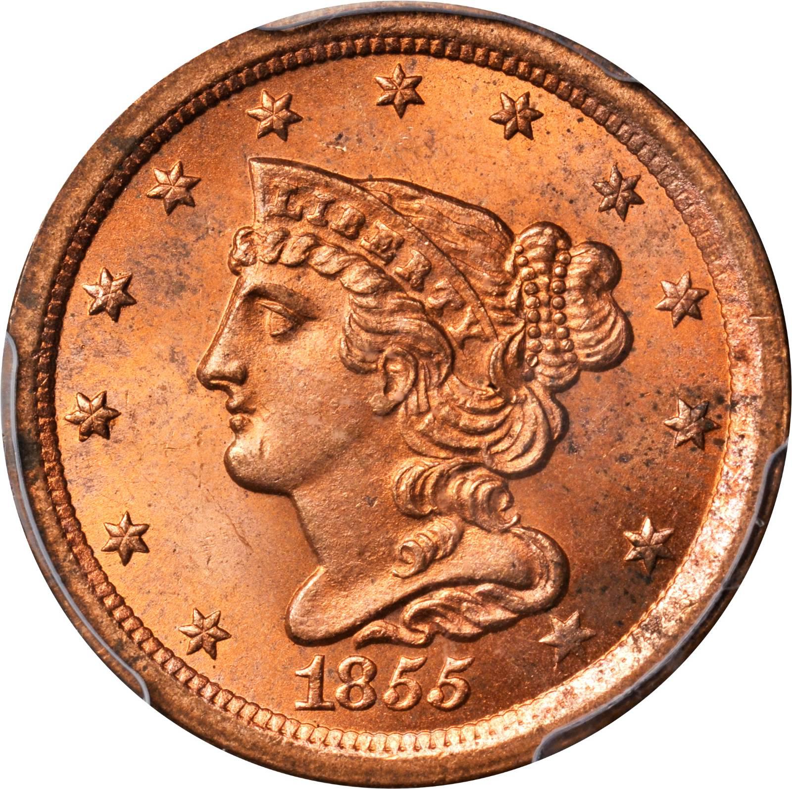Value of 1855 Braided Hair Half Cent