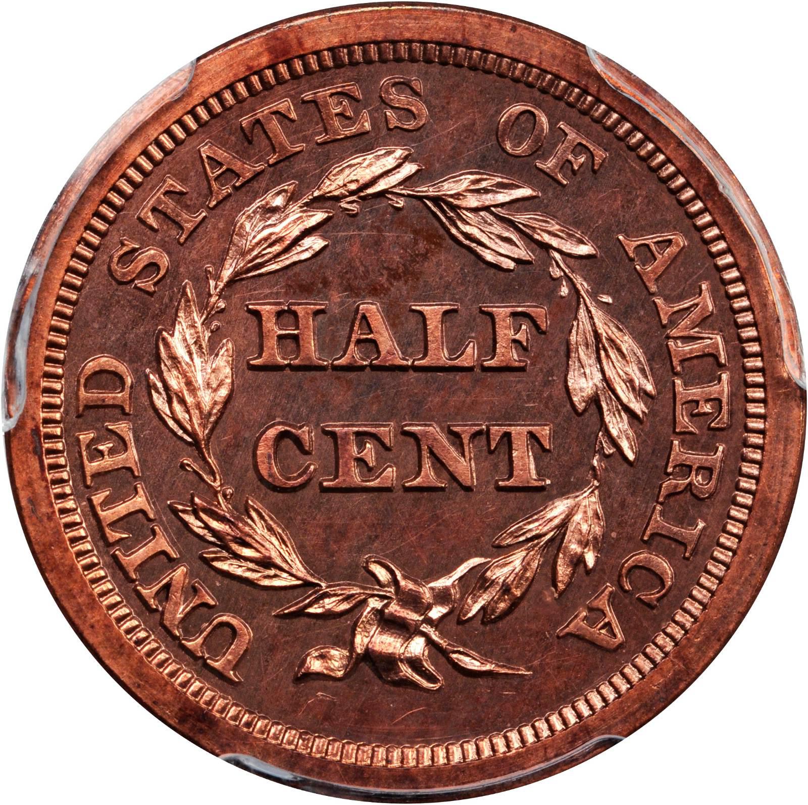 1851 Braided Hair Half Cent Copper Coin - Circulated