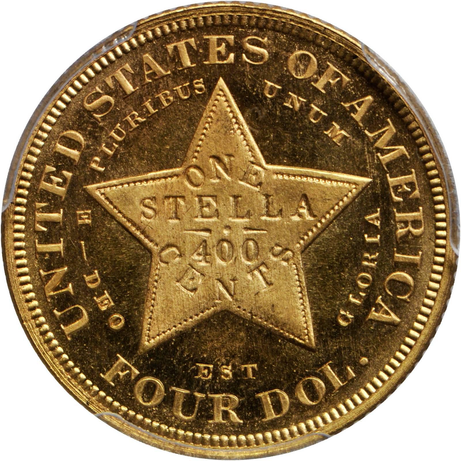 1879 Stella Gold $4 Flowing Hair Four Dollar Piece - Early Gold