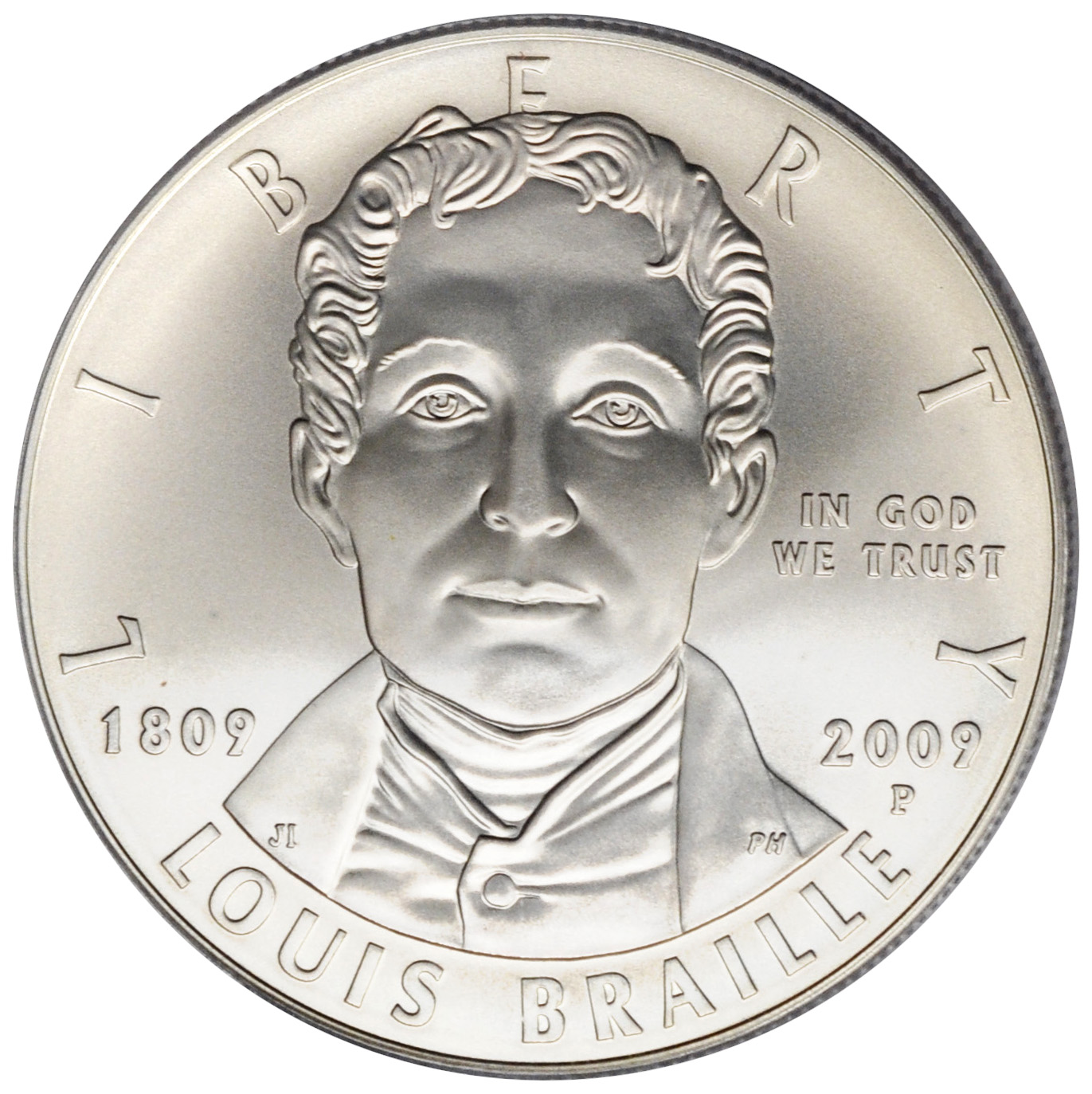 2009-P Louis Braille Bicentennial Silver Dollar, Ch. Proof