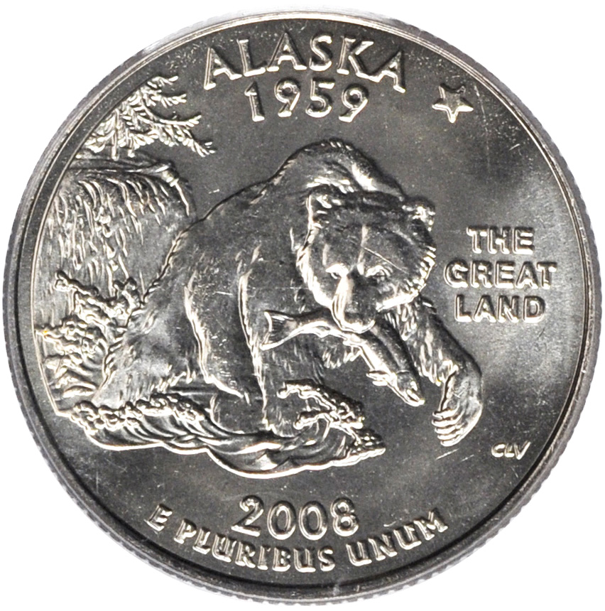 2008 D Alaska Statehood Quarter Dollar Coin 