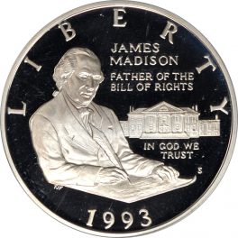1993 W James Madison Bill Of Rights BU Commemorative Half Dollar 90% Silver Coin 